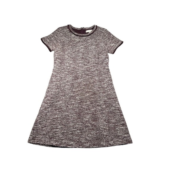 Ann Taylor Loft Maroon White Static Tweed Knit Fringe Short‎ Sleeve Dress 10 - Picture 1 of 5